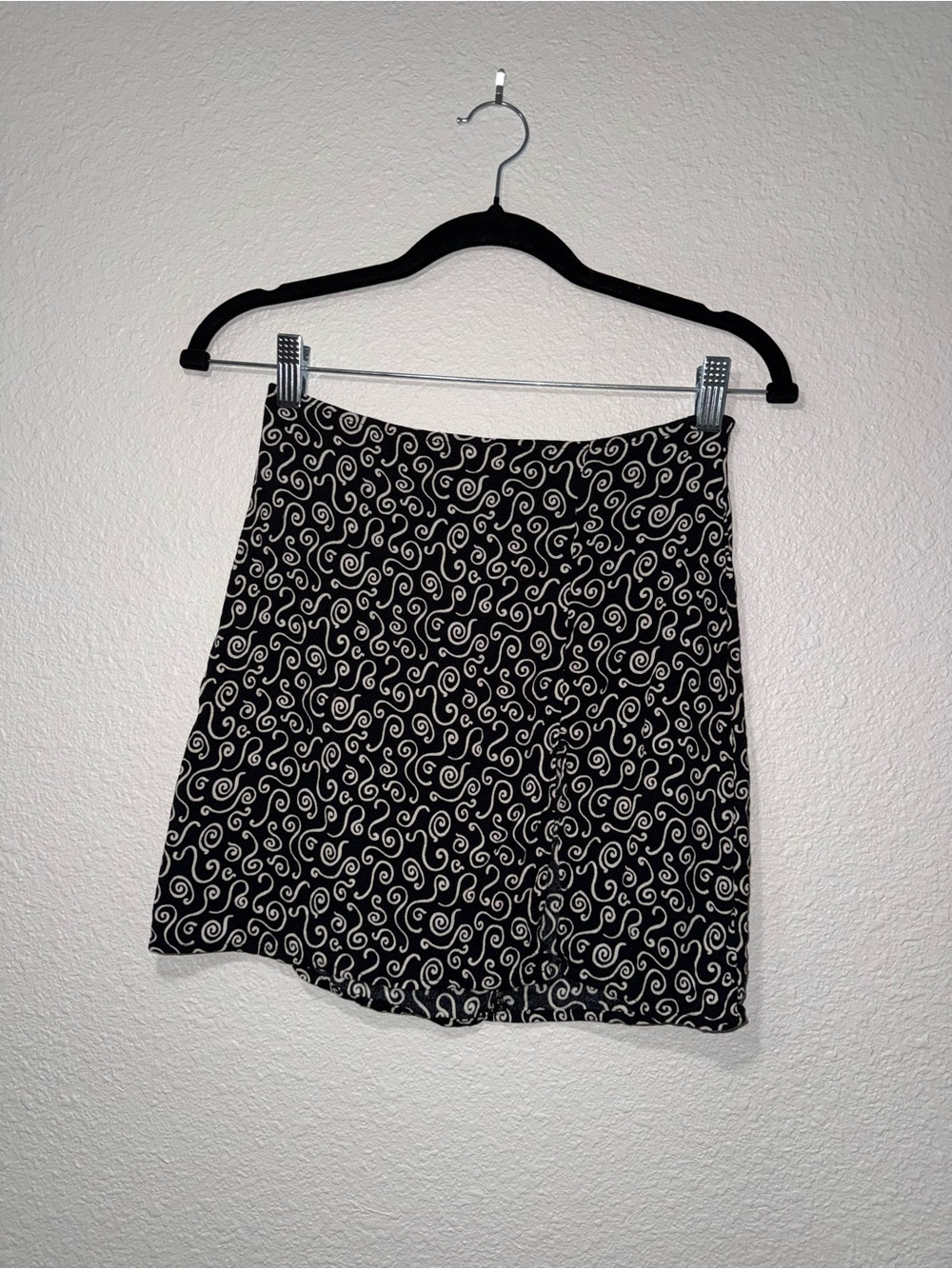 Reformation Black & White Swirl Mini Skirt